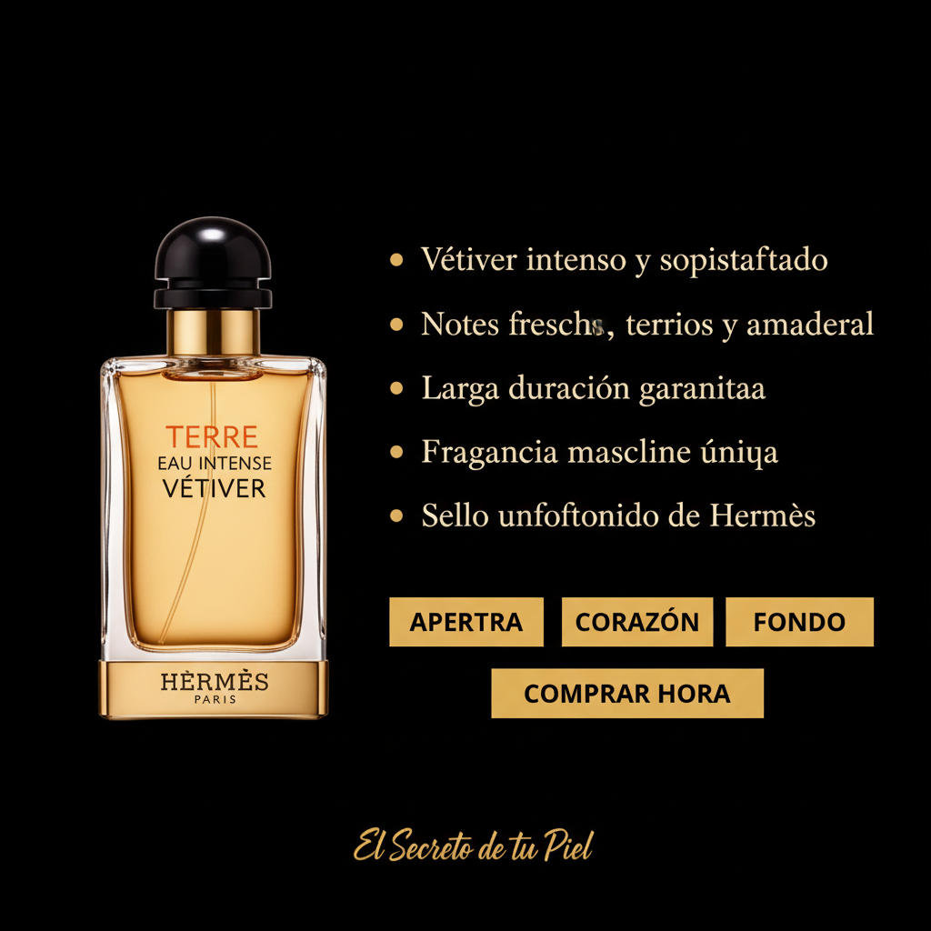Infografía Terre d'Hermès Eau Intense Vétiver 100ml