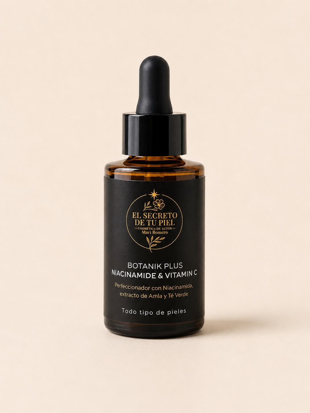 Sérum Botanik Plus de El Secreto de Tu Piel con niacinamida, vitamina C y extractos botánicos para hidratar, iluminar y revitalizar la piel.
